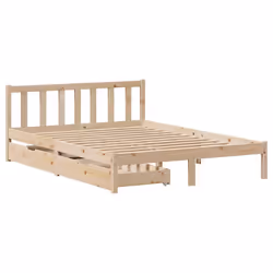 vidaXL Bed Frame with Drawers Home Bed Base Solid Wood Pine - natural, 140 x 190 cm