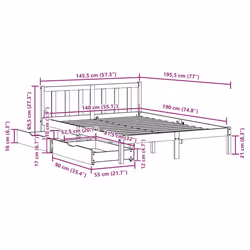 vidaXL Bed Frame with Drawers Home Bed Base Solid Wood Pine - natural, 140 x 190 cm