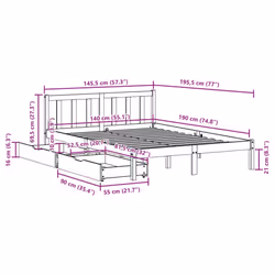 vidaXL Bed Frame with Drawers Home Bed Base Solid Wood Pine - white, 140 x 190 cm