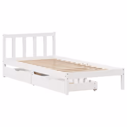 vidaXL Bed Frame with Drawers Home Bed Base Solid Wood Pine - white, 90 x 200 cm