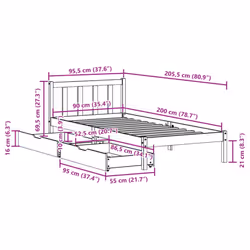 vidaXL Bed Frame with Drawers Home Bed Base Solid Wood Pine - white, 90 x 200 cm