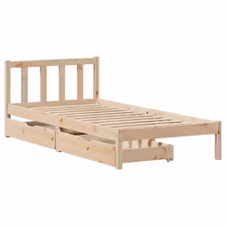 vidaXL Bed Frame with Drawers Home Bed Base Solid Wood Pine - natural, 100 x 200 cm