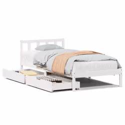 vidaXL Bed Frame with Drawers Home Bed Base Solid Wood Pine - white, 100 x 200 cm
