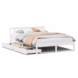 vidaXL Bed Frame with Drawers Home Bed Base Solid Wood Pine - white, 120 x 200 cm
