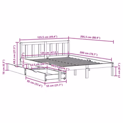 vidaXL Bed Frame with Drawers Home Bed Base Solid Wood Pine - white, 120 x 200 cm