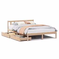 vidaXL Bed Frame with Drawers Bed Base 150x200 cm King Size Solid Wood Pine