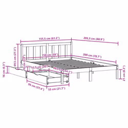 vidaXL Bed Frame with Drawers Bed Base 150x200 cm King Size Solid Wood Pine