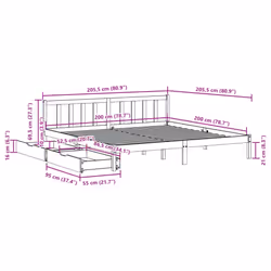 vidaXL Bed Frame with Drawers Home Bed Base Solid Wood Pine - white, 200 x 200 cm