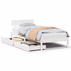 vidaXL Bed Frame with Drawers White 75x190 cm Small Single Solid Wood Pine