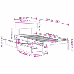 vidaXL Bed Frame with Drawers White 75x190 cm Small Single Solid Wood Pine - Additional view 10