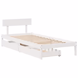 vidaXL Bed Frame with Drawers White 75x190 cm Small Single Solid Wood Pine