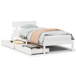 vidaXL Bed Frame with Drawers Bed Base White 90x190 cm Single Solid Wood Pine