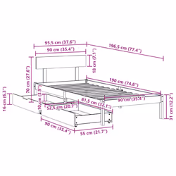 vidaXL Bed Frame with Drawers Bed Base White 90x190 cm Single Solid Wood Pine