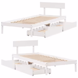 vidaXL Bed Frame with Drawers Bed Base White 90x190 cm Single Solid Wood Pine - Additional view 8