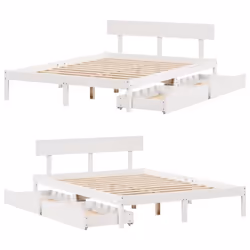 vidaXL Bed Frame with Drawers White 120x190 cm Small Double Solid Wood Pine - Additional view 8