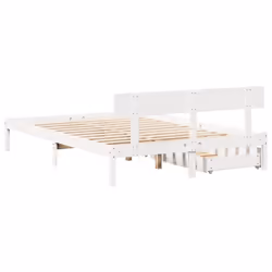 vidaXL Bed Frame with Drawers Bed Base Bedstead Solid Wood Pine - white, 135 x 190 cm - Additional view 5