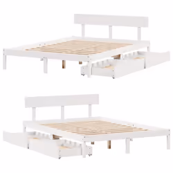 vidaXL Bed Frame with Drawers Bed Base Bedstead Solid Wood Pine - white, 135 x 190 cm - Additional view 8