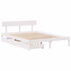 vidaXL Bed Frame with Drawers Home Bed Base White 140x190 cm Solid Wood Pine