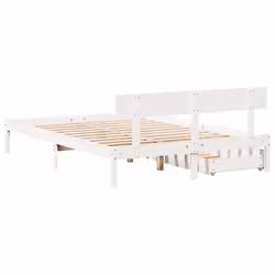 vidaXL Bed Frame with Drawers Home Bed Base White 140x190 cm Solid Wood Pine - Additional view 5