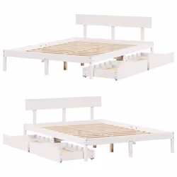vidaXL Bed Frame with Drawers Home Bed Base White 140x190 cm Solid Wood Pine - Additional view 8