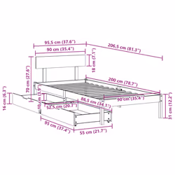 vidaXL Bed Frame with Drawers Home Bed Base White 90x200 cm Solid Wood Pine