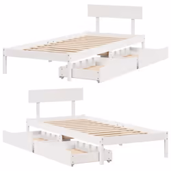 vidaXL Bed Frame with Drawers Home Bed Base White 90x200 cm Solid Wood Pine - Additional view 8