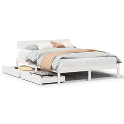 vidaXL Bed Frame with Drawers Bed White 150x200 cm King Size Solid Wood Pine