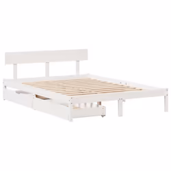 vidaXL Bed Frame with Drawers Bed White 150x200 cm King Size Solid Wood Pine