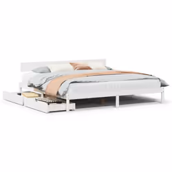 vidaXL Bed Frame with Drawers White 180x200 cm Super King Solid Wood Pine