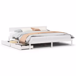 vidaXL Bed Frame with Drawers Bed Base Bedstead Solid Wood Pine - white, 200 x 200 cm