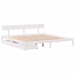 vidaXL Bed Frame with Drawers Bed Base Bedstead Solid Wood Pine - white, 200 x 200 cm