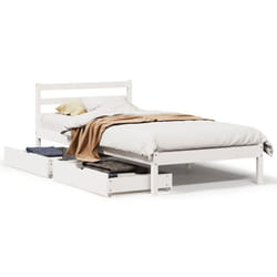 vidaXL Bed Frame with Drawers White 75x190 cm Small Single Solid Wood Pine