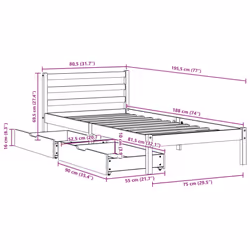 vidaXL Bed Frame with Drawers White 75x190 cm Small Single Solid Wood Pine
