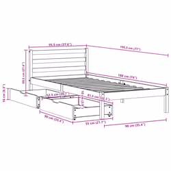 vidaXL Bed Frame with Drawers Bed Base White 90x190 cm Single Solid Wood Pine