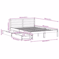 vidaXL Bed Frame with Drawers Home Bed Base White 140x190 cm Solid Wood Pine
