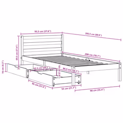 vidaXL Bed Frame with Drawers Home Bed Base White 90x200 cm Solid Wood Pine