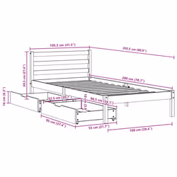 vidaXL Bed Frame with Drawers Home Bed Base White 100x200 cm Solid Wood Pine