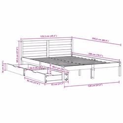 vidaXL Bed Frame with Drawers Wax Solid Wood Pine - white, 120 x 200 cm