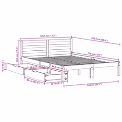 vidaXL Bed Frame with Drawers Home Bed Base White 140x200 cm Solid Wood Pine