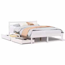 vidaXL Bed Frame with Drawers Bed White 150x200 cm King Size Solid Wood Pine