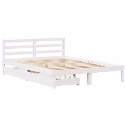 vidaXL Bed Frame with Drawers Bed White 150x200 cm King Size Solid Wood Pine