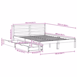 vidaXL Bed Frame with Drawers Bed White 150x200 cm King Size Solid Wood Pine