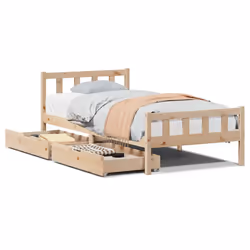 vidaXL Bed Frame with Drawers Home Bed Base 90x190 cm Single Solid Wood Pine