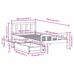 vidaXL Bed Frame with Drawers Home Bed Base 90x190 cm Single Solid Wood Pine - Additional view 10