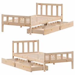 vidaXL Bed Frame with Drawers Home Bed Base 90x190 cm Single Solid Wood Pine - Additional view 8