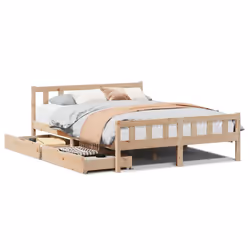 vidaXL Bed Frame with Drawers Bed Wax Solid Wood Pine - natural, 120 x 190 cm