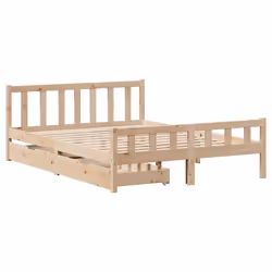 vidaXL Bed Frame with Drawers Bed Wax Solid Wood Pine - natural, 120 x 190 cm