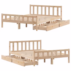 vidaXL Bed Frame with Drawers Bed Wax Solid Wood Pine - natural, 120 x 190 cm - Additional view 7
