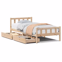 vidaXL Bed Frame with Drawers Bed Wax Solid Wood Pine - natural, 100 x 200 cm