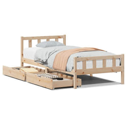 vidaXL Bed Frame with Drawers Bed Wax Solid Wood Pine - natural, 100 x 200 cm
